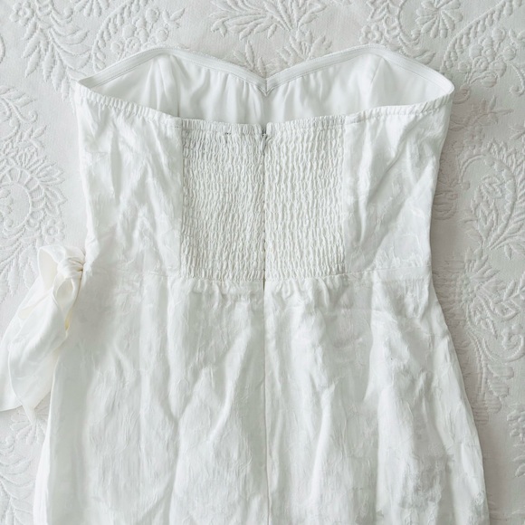 NWOT Lulus Adoring Praise Ivory Satin Jacquard Strapless Bustier Midi Dress - Picture 5 of 8